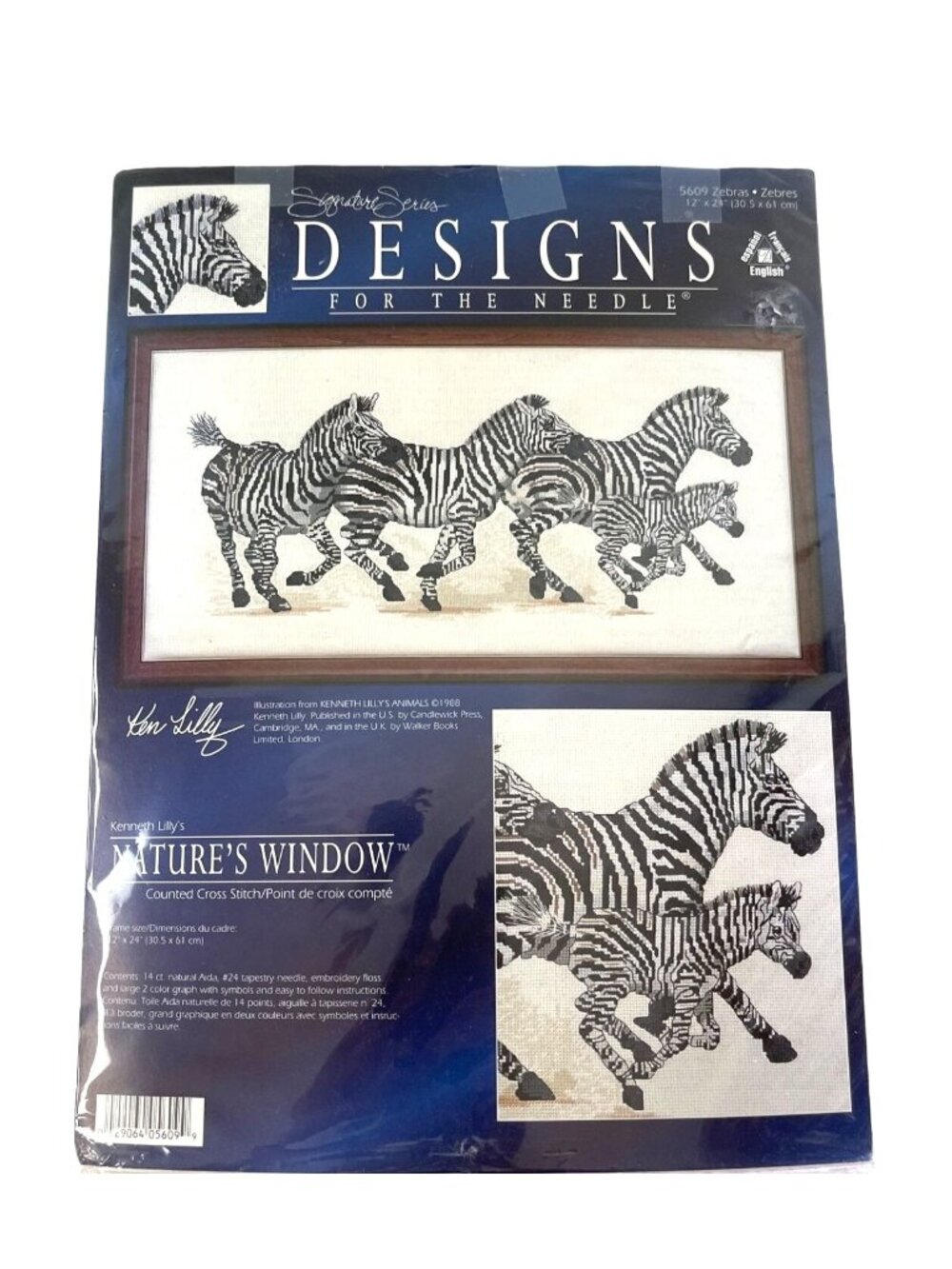 Vintage Cross Stitch Kit Zebra Nature's Window 12" x 24" Ken Lilly 5609 1988